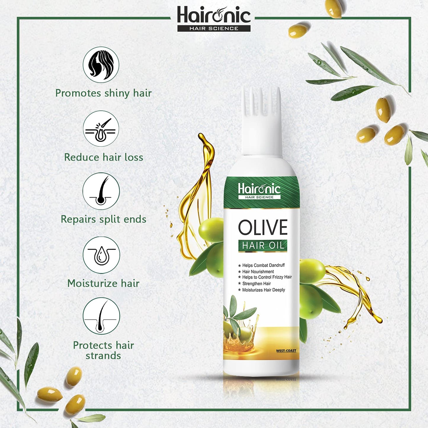 Haironic Hair Science Olive Hair Oil  Helps Combat Dandruff Smooth Dry Hair Reduces Hair Fall  Reduces Hair Breakage - 100ml