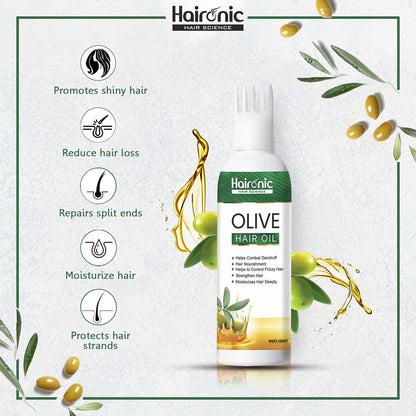 Haironic Hair Science Olive Hair Oil  Helps Combat Dandruff Smooth Dry Hair Reduces Hair Fall  Reduces Hair Breakage - 100ml