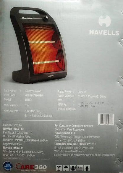 Havells BERO QUARTZ HEATER BLACK 800 W