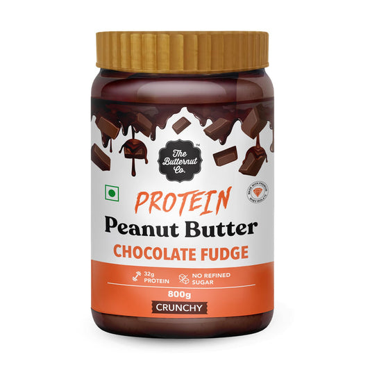 The Butternut Co. Protein Chocolate Fudge Peanut Butter, 32g Protein, All Natural, No Cholesterol, 800g Pack, Crunchy.