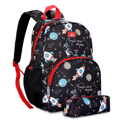 THE CLOWNFISH Kids 15L Backpack with Free Pencil Pouch, for Ages 5-7, Black, Medium Size