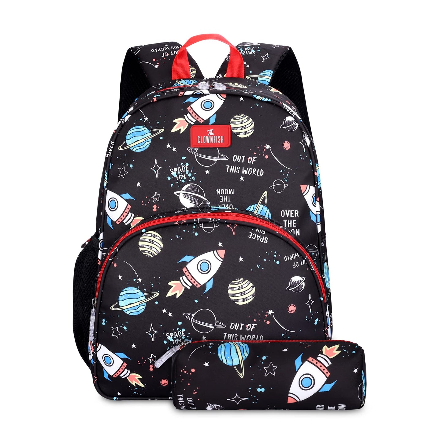 THE CLOWNFISH Kids 15L Backpack with Free Pencil Pouch, for Ages 5-7, Black, Medium Size