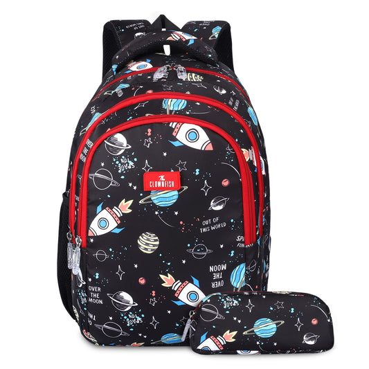 THE CLOWNFISH 30L School Backpack with Pencil Pouch for Boys & Girls Age 8-10, Jet Black