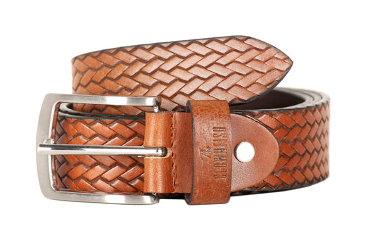 THE CLOWNFISH Mens Genuine Leather Belt with TexturedEmbossed Design-Copper Brown Size-40 inches