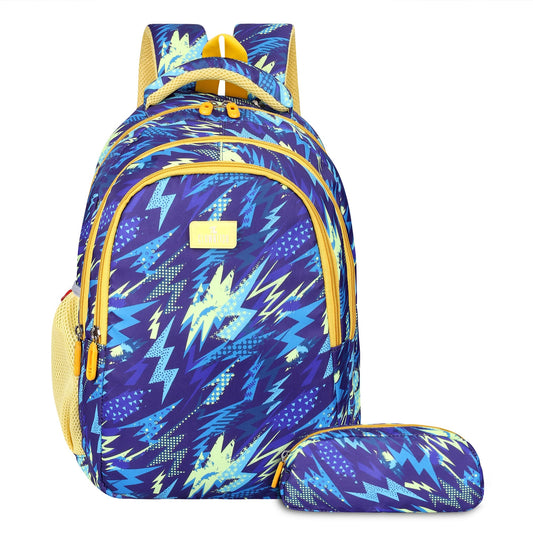 THE CLOWNFISH 30L School Backpack with Pencil Pouch for Boys & Girls Age 8-10, Lightning Blue