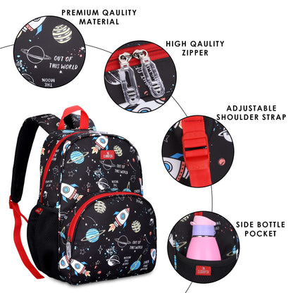 THE CLOWNFISH Kids 15L Backpack with Free Pencil Pouch, for Ages 5-7, Black, Medium Size