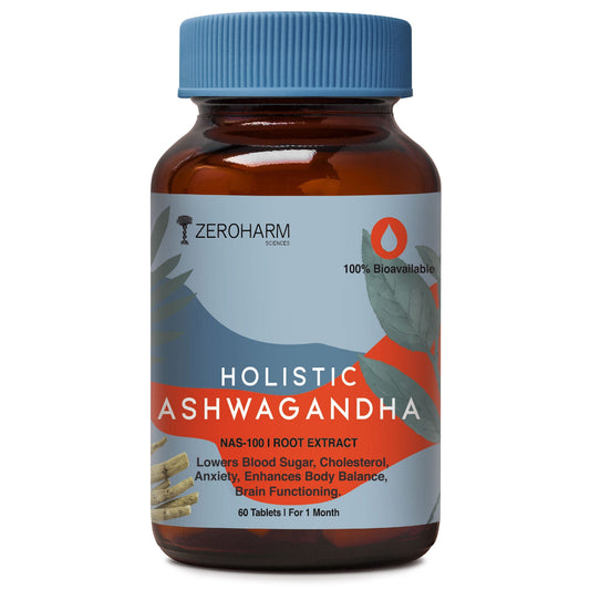 Zeroharm Holistic Ashwagandha  60 Tablets  Stress Relief  Anti-Inflammation  100 Water Soluble  Bioavailable