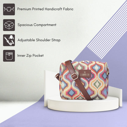 THE CLOWNFISH Isla Handicraft Fabric Crossbody Sling Bag for Women with Adjustable Strap, Multicolour Design
