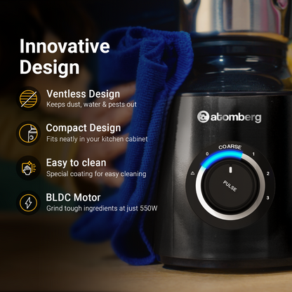 Atomberg Zenova Mixer Grinder with Unique Coarse Mode  Advanced Safety Features 4 Jars including Unique Chopper Jar with Hands Free Operation Black