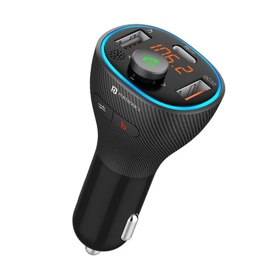 PORTRONICS AUTO 15 CAR CHARGER WITH BLUETOOTH  FM ADAPTER FOR HANDS-FREE CALLING