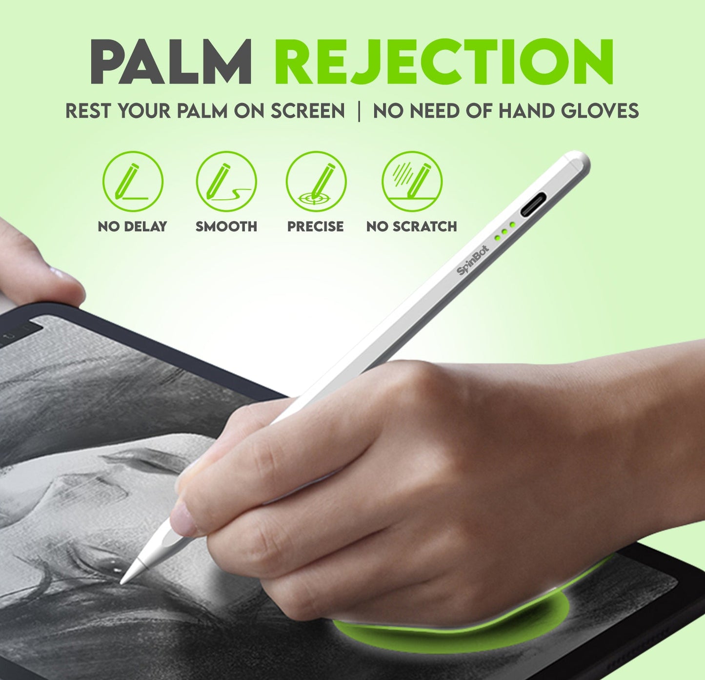 SpinBot 2nd Gen iPad Pencil with Palm Rejection Tilt Sensor Precise for WritingDrawing