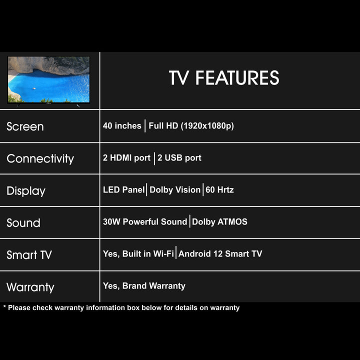 SkyWall 102 cm 40 inches Full HD Smart LED TV 40SWRR With Black Frameless Edition Dolby Audio