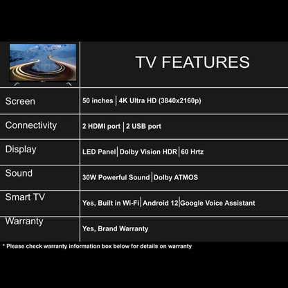 SkyWall 127 cm 50 inches 4K Ultra HD Smart Android LED TV 50SW-4K With Frameless Edition