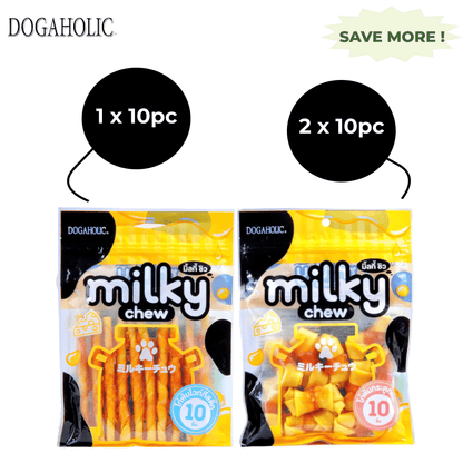 Dogaholic Milky Chew Cheese Chicken Bone Style and Stick Style Dog Treats Combo 12