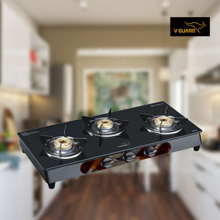 V GUARD VGM 3C STURDEE 3 BURNER GLASS TOP GAS STOVE