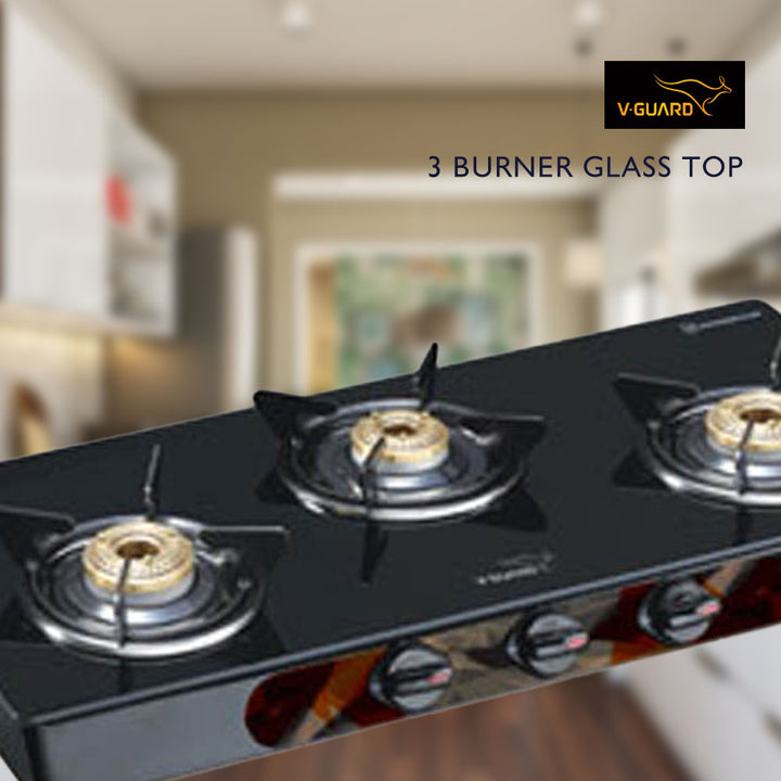 V GUARD VGM 3C STURDEE 3 BURNER GLASS TOP GAS STOVE