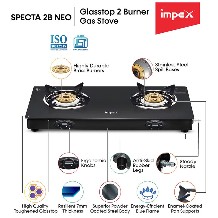 IMPEX SPECTA 2B NEO GLASSTOP GAS STOVE