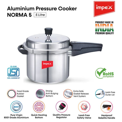 IMPEX NORMA 5 LITRE NON INDUCTION BASE ALUMINIUM PRESSURE COOKER