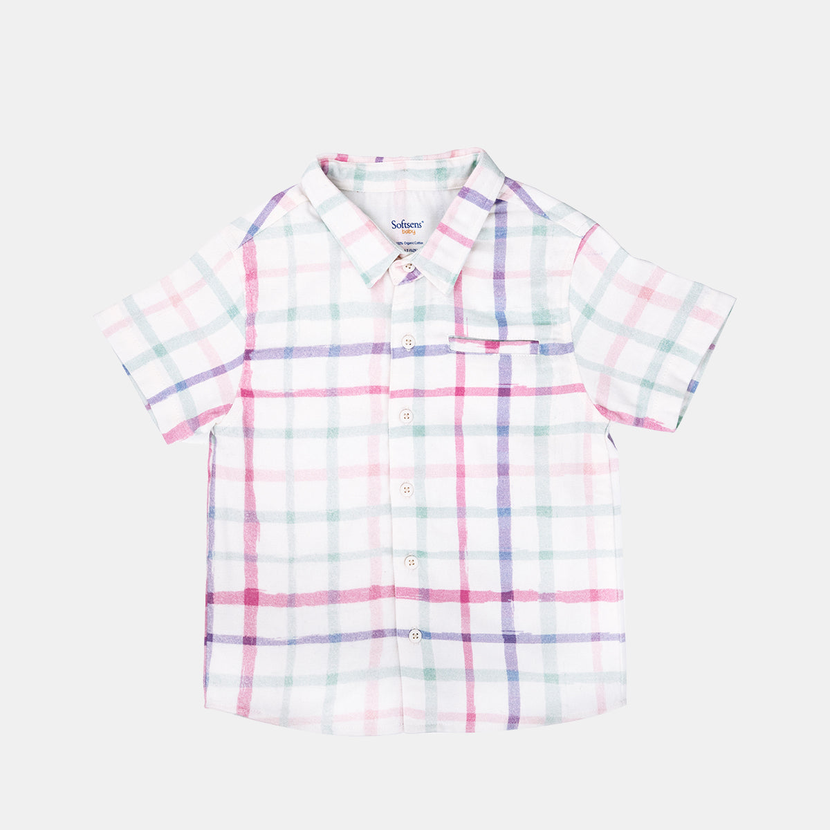 Checkered Watercolour Print Brushed Twill Shirt