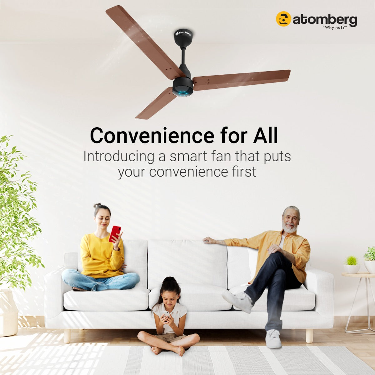 Atomberg Renesa Smart 1200 mm BLDC Ceiling Fan with IoT Remote Control  LED Indicators  Brown  Black