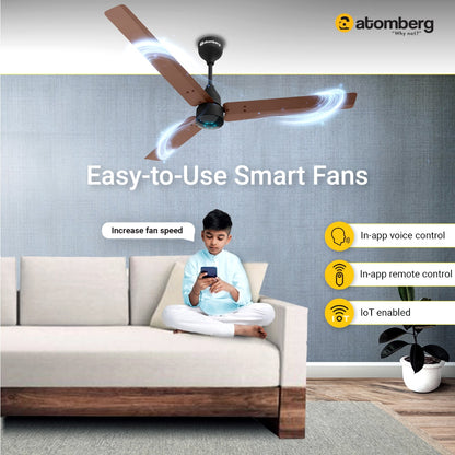 Atomberg Renesa Smart 1200 mm BLDC Ceiling Fan with IoT Remote Control  LED Indicators  Brown  Black