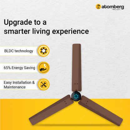 Atomberg Renesa Smart 1200 mm BLDC Ceiling Fan with IoT Remote Control  LED Indicators  Brown  Black