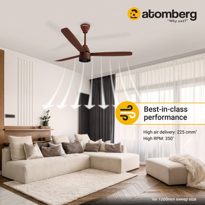 Atomberg Renesa Prime 1200 mm BLDC Ceiling Fan with Remote Control  LED Indicators  Gloss Brown