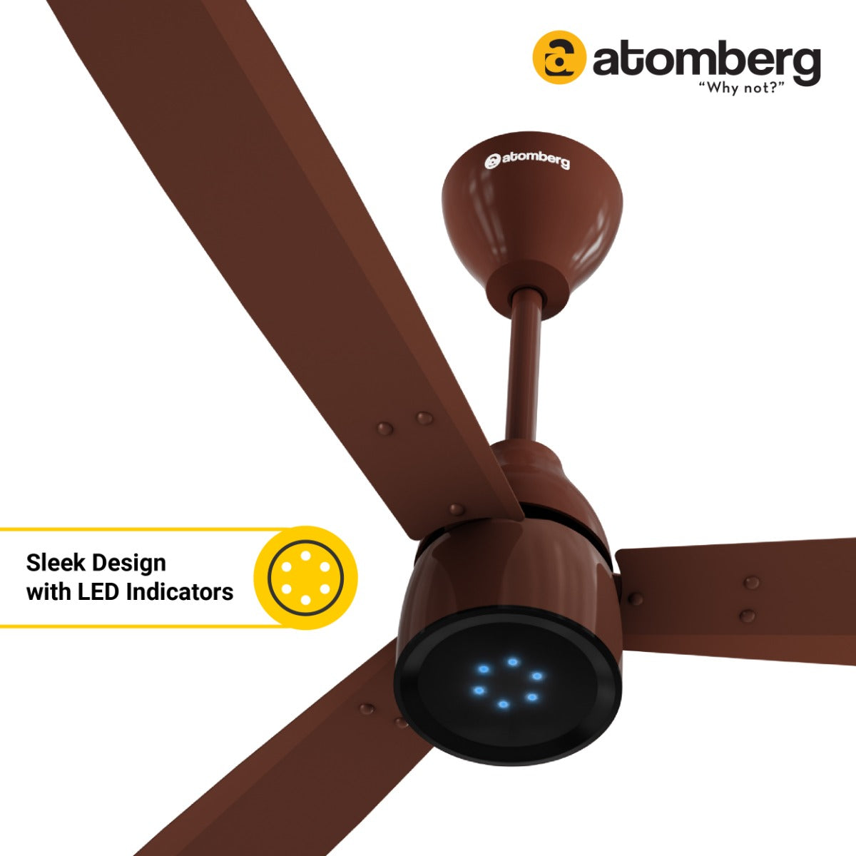 Atomberg Renesa Prime 1200 mm BLDC Ceiling Fan with Remote Control  LED Indicators  Gloss Brown