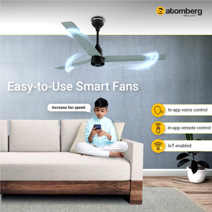 Atomberg Renesa Smart 1200 mm BLDC Ceiling Fan with IoT Remote Control  LED Indicators  Misty Teal