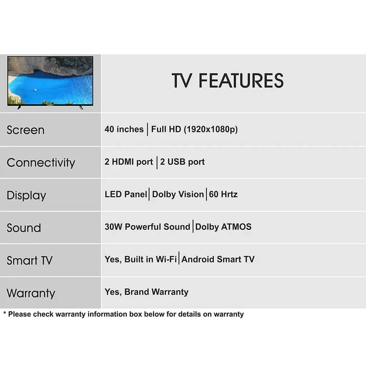 Foxsky 102 cm 40 inches Full HD Smart LED TV 40FSFHS With Black Frameless Edition Dolby Audio