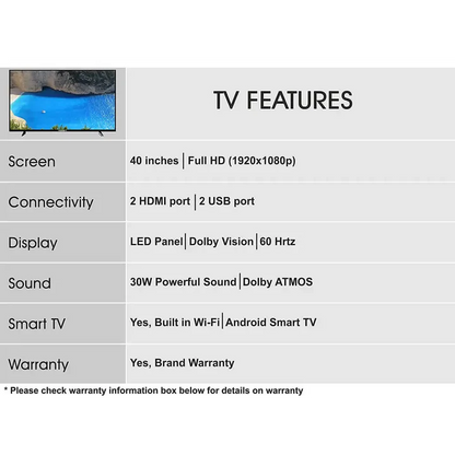 Foxsky 102 cm 40 inches Full HD Smart LED TV 40FSFHS With Black Frameless Edition Dolby Audio