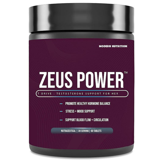 Zeus Power for Her: Testosterone Booster for Women. Balance Hormones, Relieve Stress, Improve Mood. Ashwagandha, Ginkgo, Ginseng, Vitamins, Zinc. 60 Tablets