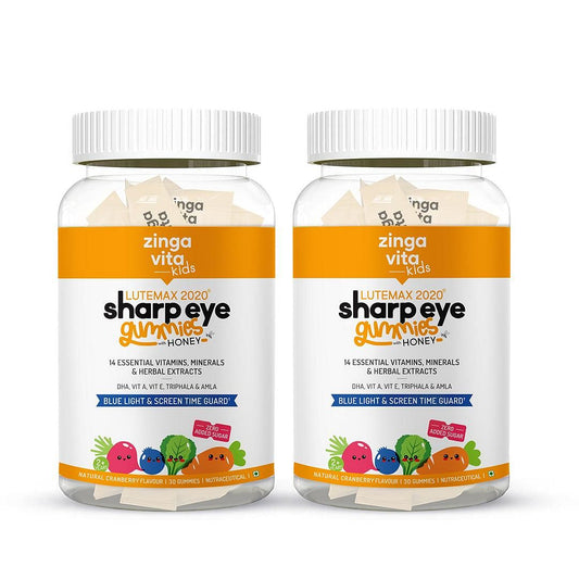 Zingavita Sharp Eye Omega Gummies for Kids with Lutein, Zeaxanthin, DHA for Eye Health, Natural Strawberry Mix Flavor.