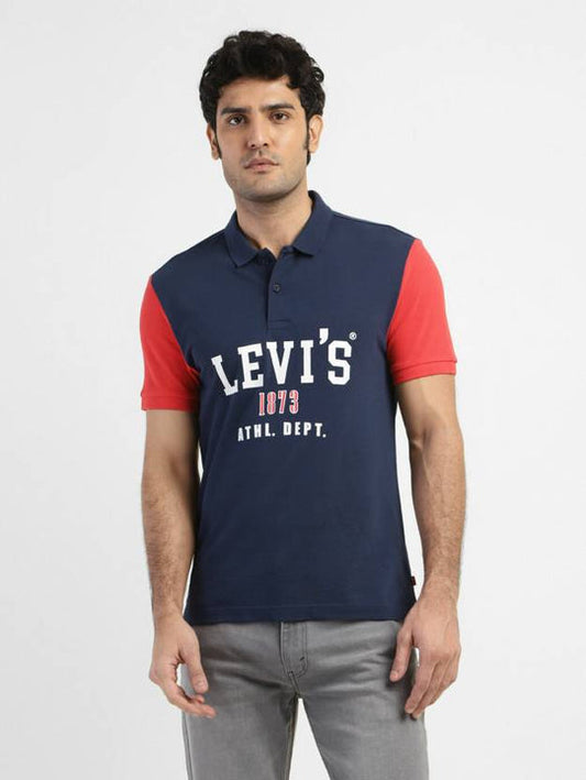 LEVISMen Graphic Print Polo Neck Pure Cotton Blue T-Shirt