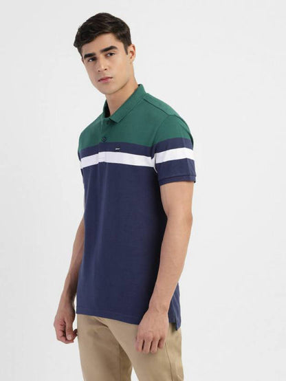 LEVISMen Colorblock Polo Neck Pure Cotton Blue T-Shirt