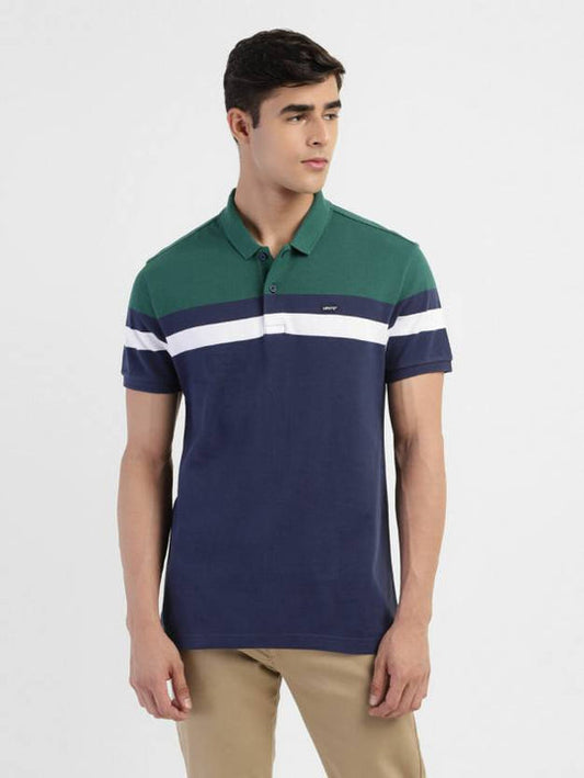 LEVISMen Colorblock Polo Neck Pure Cotton Blue T-Shirt