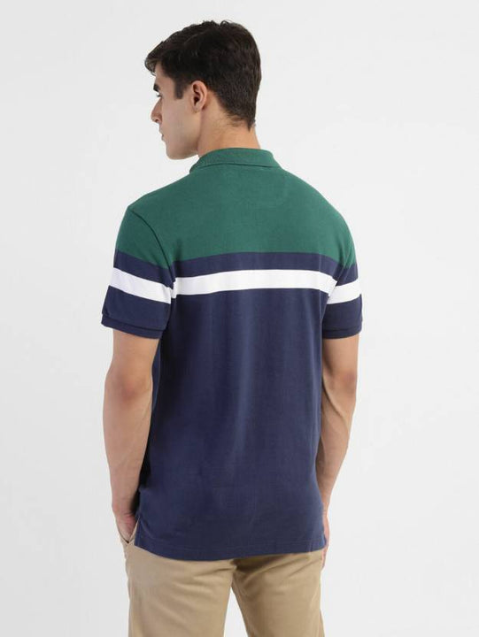 LEVISMen Colorblock Polo Neck Pure Cotton Blue T-Shirt