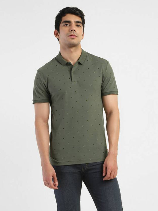 LEVISMen Printed Polo Neck Pure Cotton Green T-Shirt