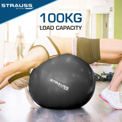 STRAUSS 75cm Anti-Burst Gym Ball with Free Foot Pump for Exercise, Yoga, Pregnancy, Balance, Stability - Blue