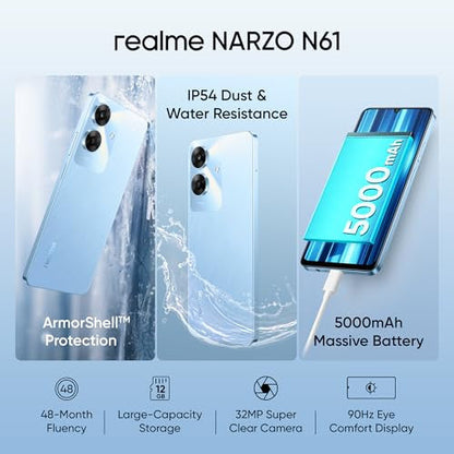 realme NARZO N61 Voyage Blue4GB RAM64GB Storage 90Hz Eye Comfort Display  IP54 Dust  Water Resistance  48-Month Fluency  Charger in The Box