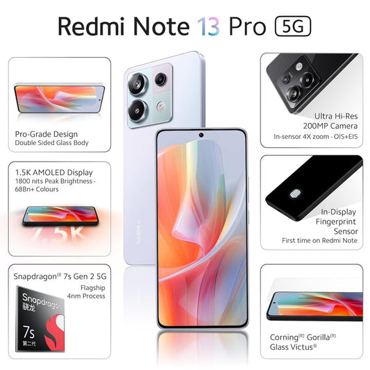 Redmi Note 13 Pro Coral Purple 8GB RAM 128GB Storage  1.5K AMOLED  200MP Hi-Res Camera  Flagship 4nm SD 7s Gen 2  67W TurboCharge