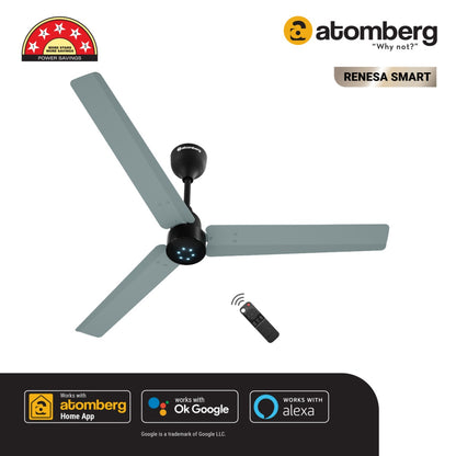 Atomberg Renesa Smart 1200 mm BLDC Ceiling Fan with IoT Remote Control  LED Indicators  Misty Teal