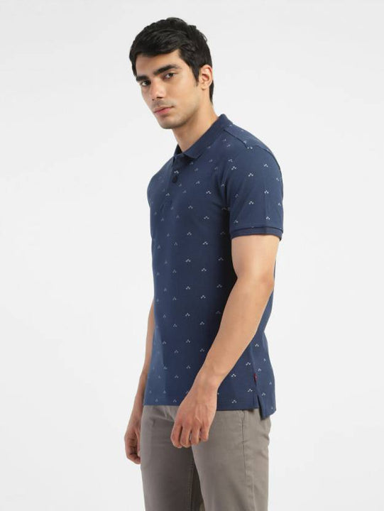 LEVISMen Printed Polo Neck Pure Cotton Blue T-Shirt