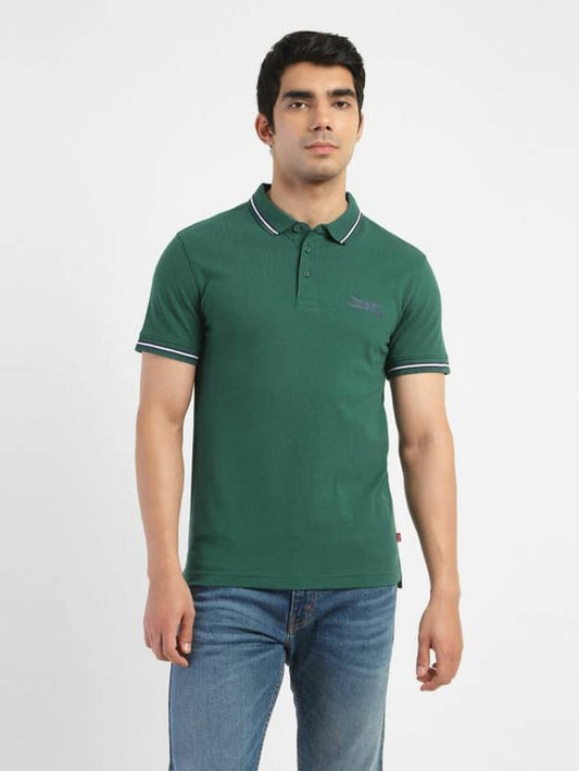 Men Solid Polo Neck Cotton Blend Green T-Shirt