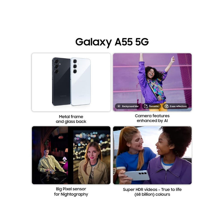 Samsung Galaxy A55 5G Awesome Navy 12GB RAM 256GB Storage  Metal Frame  50 MP Main Camera OIS  Nightography  IP67  Corning Gorilla Glass Victus  sAMOLED with Vision Booster