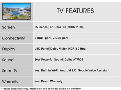 SkyWall 139.7 cm 55 inches 4K Ultra HD Smart LED TV 55SW4K-VS Frameless Edition Voice Assistant