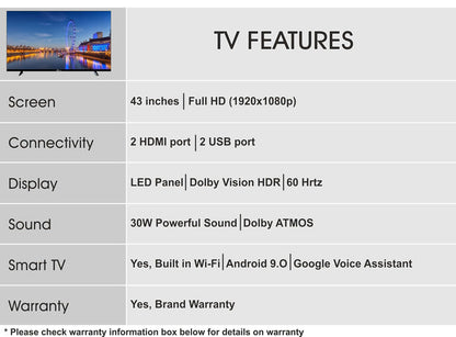 SkyWall 108 cm 43 inches Full HD Smart LED TV 43SW-Voice Frameless Edition  With Voice Assistant