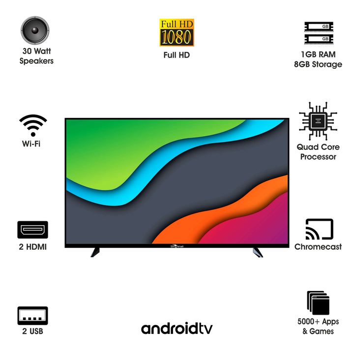 SkyWall 108 cm 43 inches Full HD Smart LED TV 43SWRR With Black Frameless Edition Dolby Audio